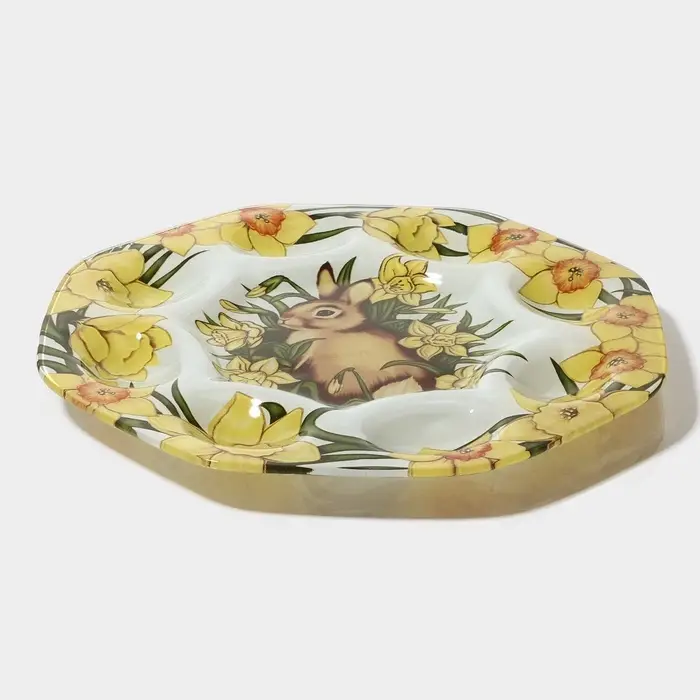 Подставка для яиц Доляна &laquo;Кролик в цветах&raquo;, 8 ячеек, 22&times;22 см, стекло, жёлтая