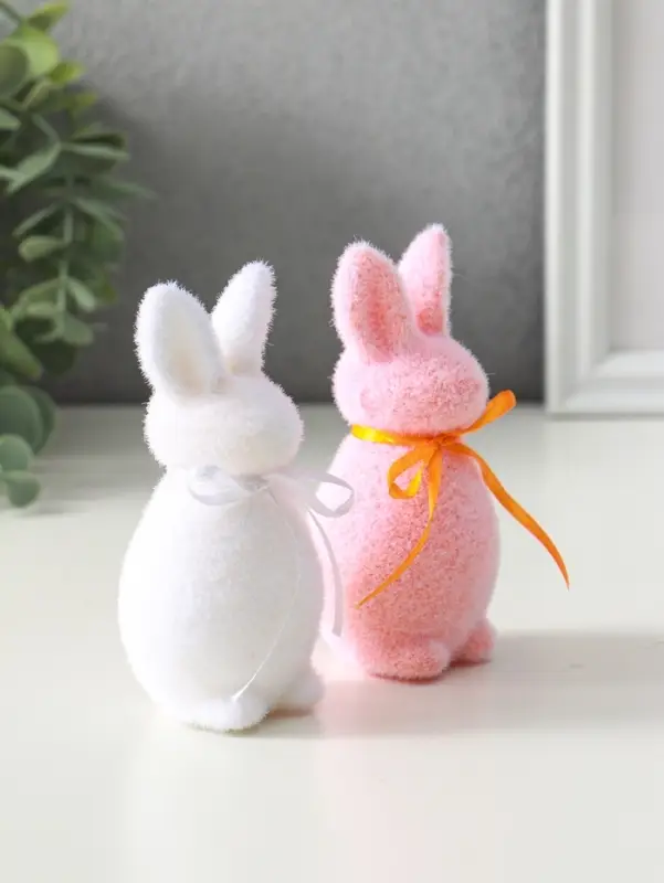 Декор пасхальный Декор пасхальный "Два кролика с бантиками" набор 2 шт 4х4,5х10,5 см