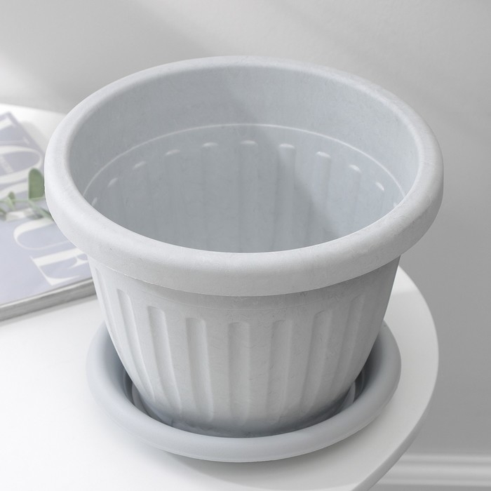 Горшок для цветов с поддоном «Сильвер ЭКО», 4 л, d=23 см, светло-серый Горшок для цветов с поддоном «Сильвер ЭКО», 4 л, d=23 см, светло-серый