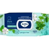Салфетки влажные освежающие AURA big-pack с крышкой 120шт/уп