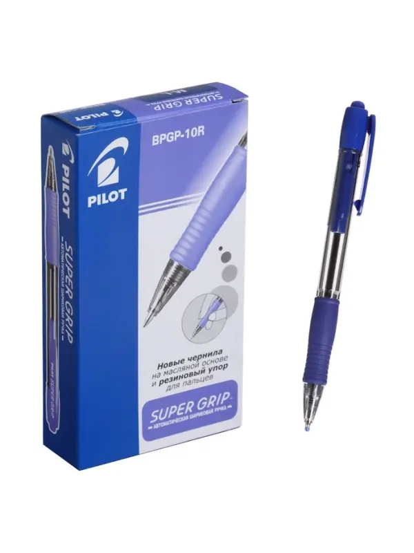 Ручка шариковая Pilot. Super Grip, автоматическая, синий стержень BPGP-10R-M (L), узел 1 мм, на масляной основе, резиновый упор