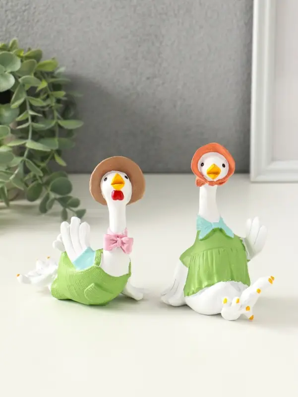 Сувенир полистоун "Гусь и гусыня в зелёных нарядах" набор 2 шт 6х11х11,7 см