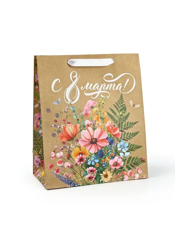 Пакет подарочный крафтовый «8 марта», ML 23 х 11.5 х 27 см