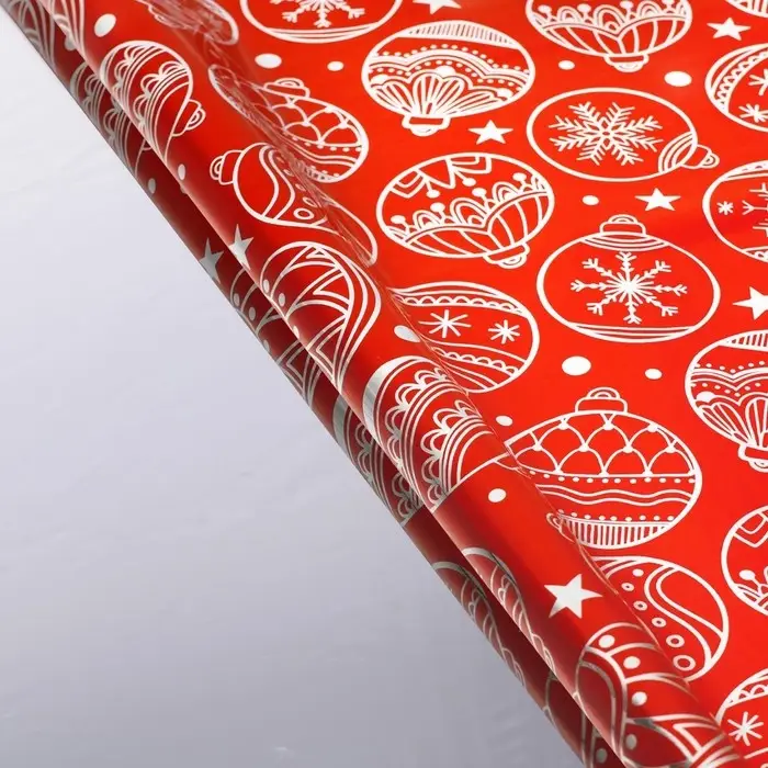 Плёнка упаковочная голография «Новогодние шарики», красная 100×70 см