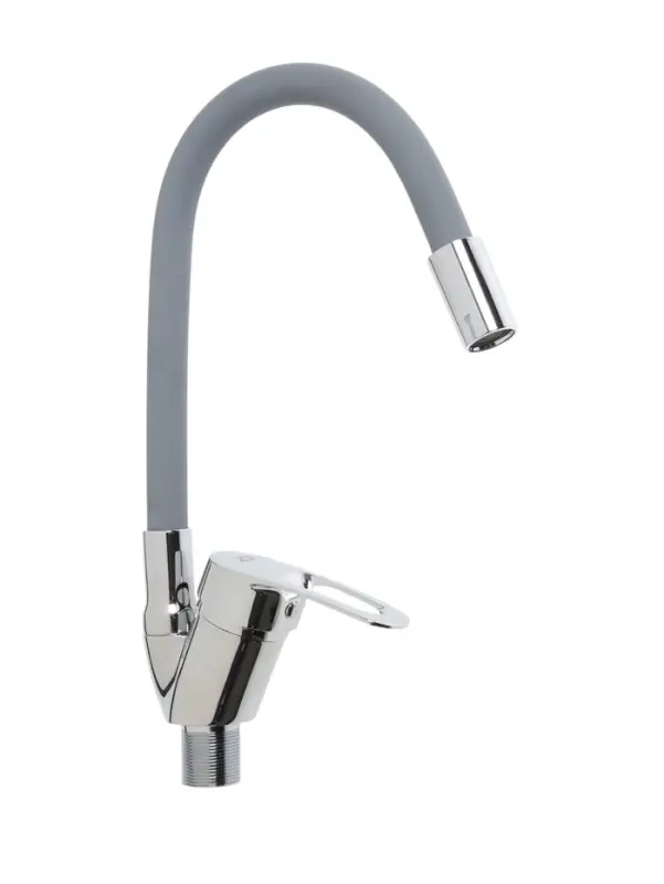 Смеситель для кухни ZEIN Z2115, однорычажный, гибкий излив, картридж 40 мм, серый/хром