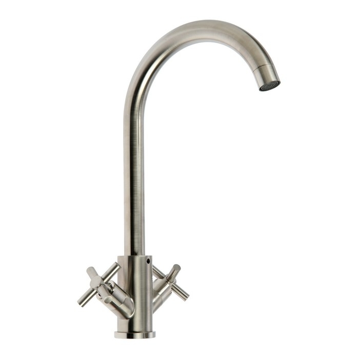 Смеситель для кухни ZEIN ZS13, кран-букса латунь 1/2 Смеситель для кухни ZEIN ZS13, кран-букса латунь 1/2", нержавеющая сталь, сатин