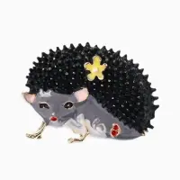 Брошь &laquo;Ежик&raquo; с цветами, цвет серый в серебре