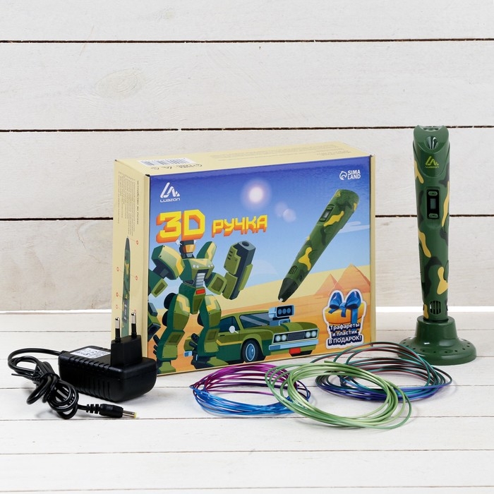 3D ручка Luazon, дисплей, работа с пластиком ABS и PLA, пластик в комплекте, хаки 3D ручка Luazon, дисплей, работа с пластиком ABS и PLA, пластик в комплекте, хаки
