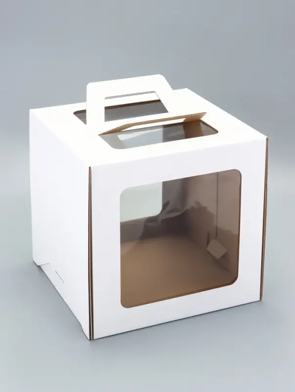Коробка под торт 2 окна, с ручками, белая, 28&times;28&times;28 см