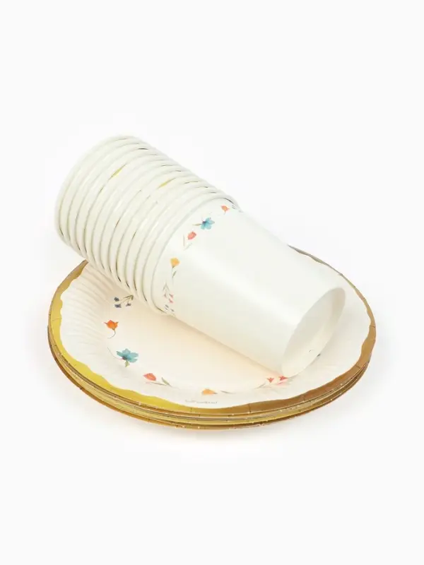 МП Набор бумажной посуды МП Набор бумажной посуды "Керамика с цветами", белый, 12 персон