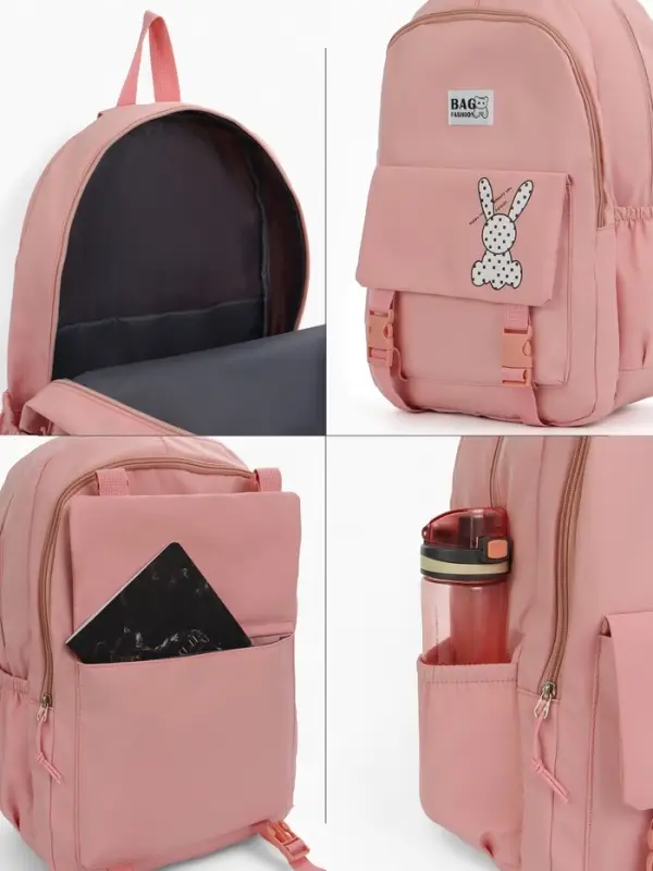 Рюкзак школьный на молнии, с карманами, с принтом, размер 30&times;13&times;44 см, розовый