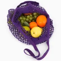 Сумка - авоська плетёная, ручка 17 см, клетка 1.5 см, фиолетовая