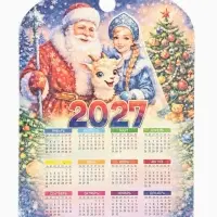 Доска разделочная сувенирная &laquo;Символ года. Календарь 2027&raquo;, 27.5&times;19.5&times;0.6 см, дерево, синяя