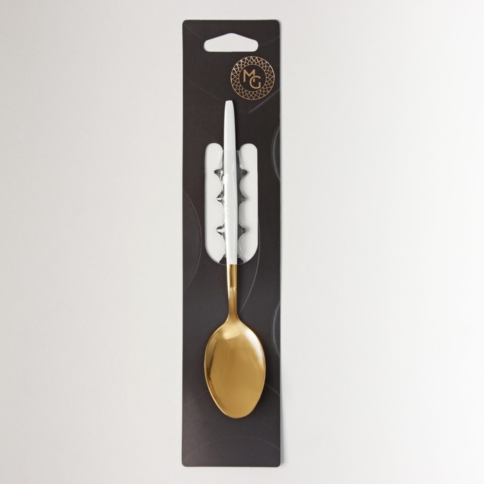Ложка чайная из нержавеющей стали Magistro «Блинк», 15,5×2,8 см, белая ручка, на подвесе, цвет золотой Ложка чайная из нержавеющей стали Magistro «Блинк», 15,5×2,8 см, белая ручка, на подвесе, цвет золотой