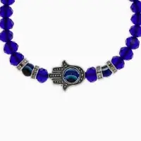 Браслет-оберег &laquo;Рука счастья Хамса&raquo;, хрусталики, синий с серебром, d=8 см