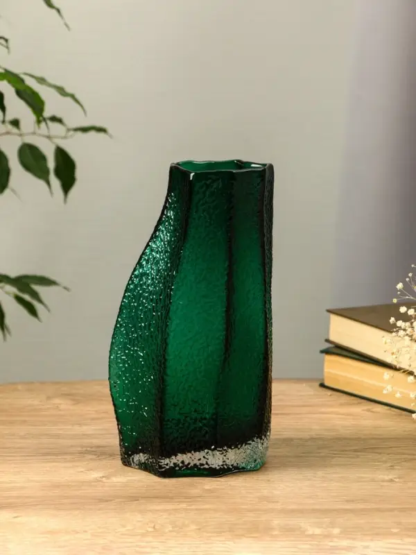Ваза стекло настольная  Ваза стекло настольная "Дженис" 25х12х8 см, зелёный