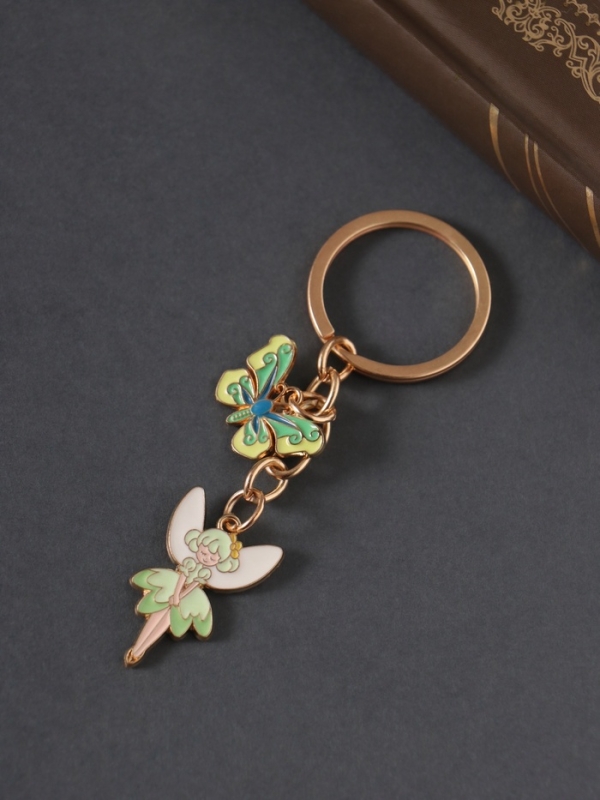 Брелок металл, эмаль "Дюймовочка и бабочка" зелёный 9 см