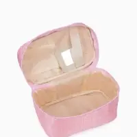 Косметичка-сундучок на молнии, на подкладке, с ручкой, зеркалом, с буквами, розовая