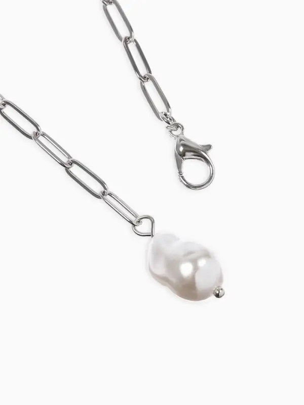 Цепь с бусиной "Жемчужина", вытянутое звено, цвет белый в серебре