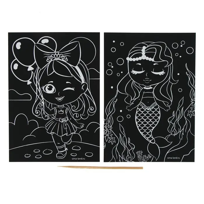 Гравюра детская «Маленькие красавицы», 2 шт., 10х15 см Гравюра детская «Маленькие красавицы», 2 шт., 10х15 см