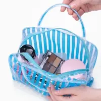 Косметичка - сумка на молнии для бассейна, с ручками, в полоску, голубая