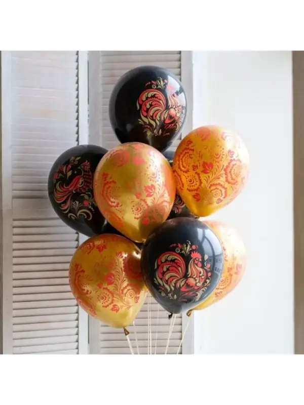 Воздушные шары латексные 12" &laquo;Русский стиль. Хохлома&raquo;, набор 15 шт.