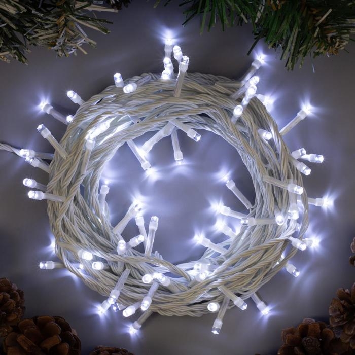 Гирлянда «Нить» 10 м, IP20, белая нить, 100 LED, свечение белое, 8 режимов, 220 В Гирлянда «Нить» 10 м, IP20, белая нить, 100 LED, свечение белое, 8 режимов, 220 В