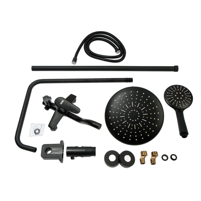 Душевая система ZEIN ZS-1BL, смеситель, тропическая и ручная лейка 3 режима, латунь, черная Душевая система ZEIN ZS-1BL, смеситель, тропическая и ручная лейка 3 режима, латунь, черная