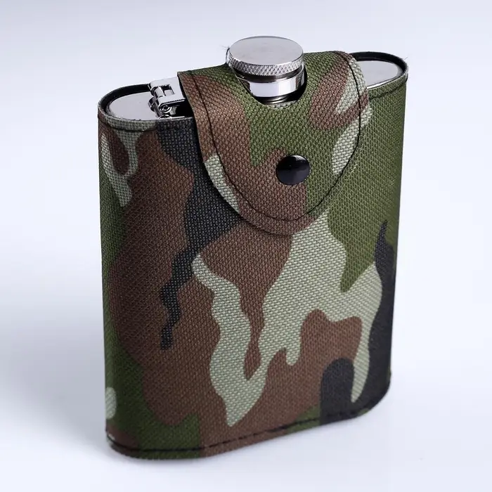 Фляжка Мастер К &laquo;Полковник&raquo;, 240 мл, в чехле, подарочная, армейская, 8 oz, нержавеющая сталь, зелёная