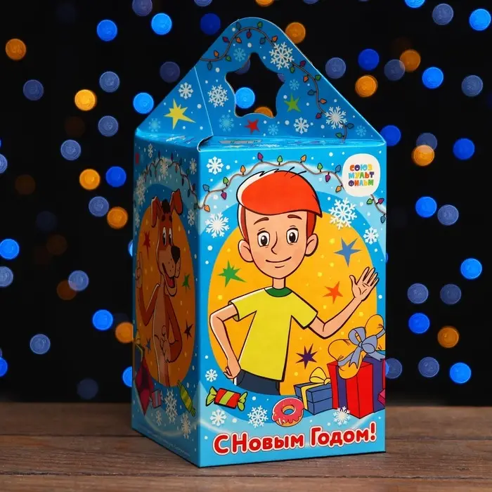 Коробка новогодняя подарочная складная «Простоквашино» 11×11×17.2 см