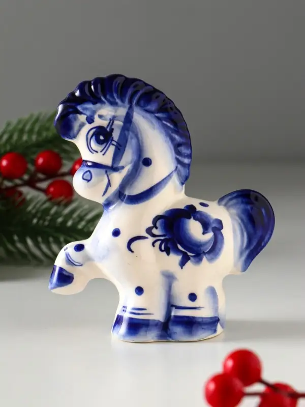 Сувенир Конь Буран большой, 11х10х4,5 см, гжель