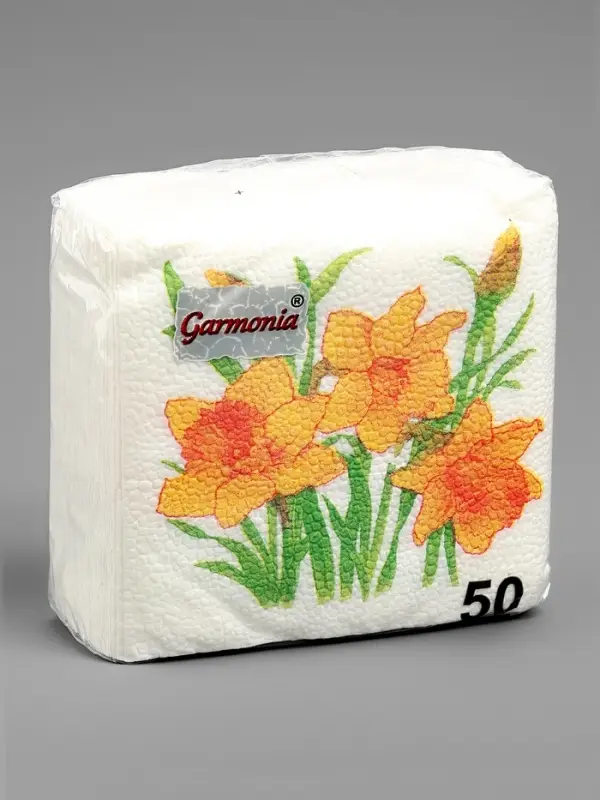 Салфетки бумажные Гармония цвета многоцветие Салфетки бумажные Гармония цвета многоцветие "Нарциссы желтые", 24*24 см 50 листов