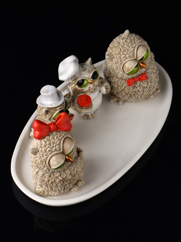 Набор фигур Набор фигур "4 совы на подносе" размер 20х10х10 см, бежевый