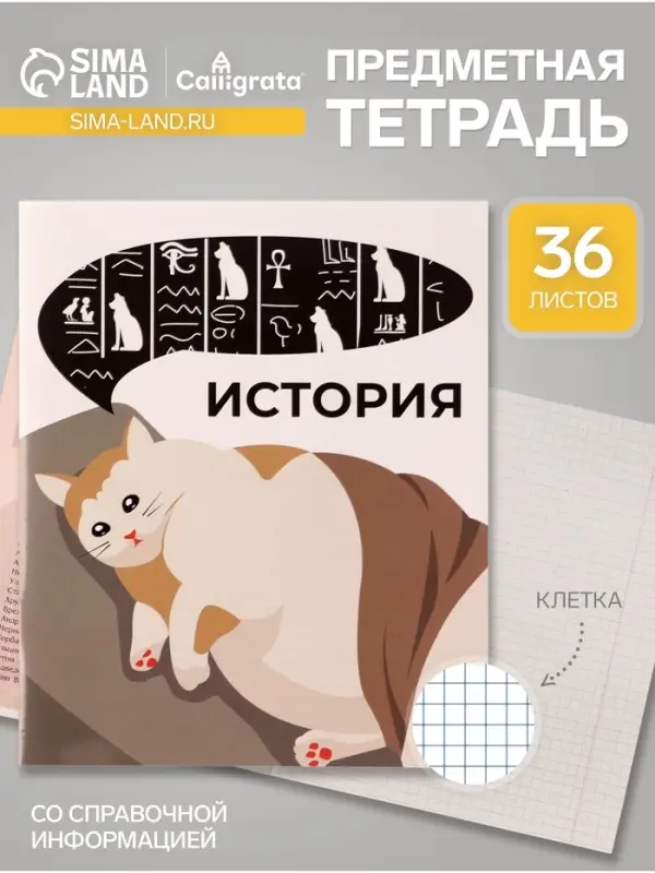 Предметная тетрадь по истории Calligrata &laquo;Животные мемы&raquo;, 36 листов, в клетку, со справочным материалом, обложка из мелованной бумаги