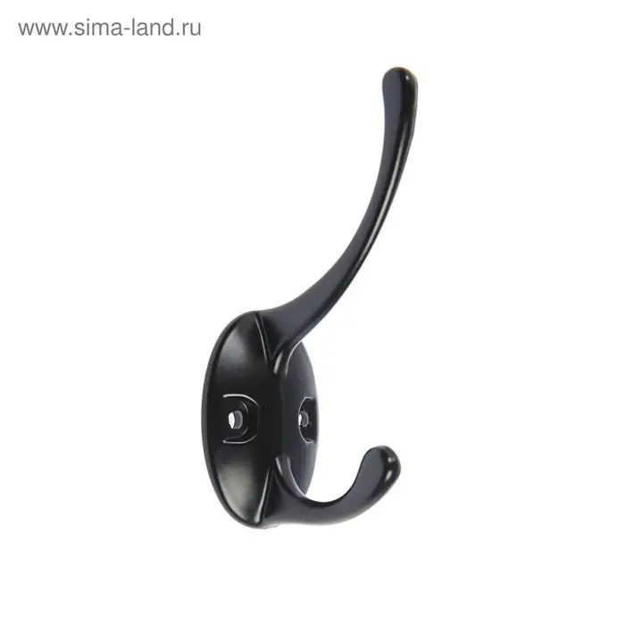 Крючок мебельный ТУНДРА TKD002 LIGHT, двухрожковый, черный, 4 шт.