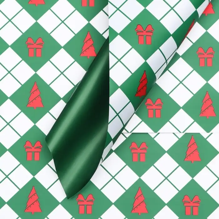Пленка упаковочная для цветов, «Новогодний калейдоскоп», зелёная 56 см×56 см Пленка упаковочная для цветов, «Новогодний калейдоскоп», зелёная 56 см×56 см
