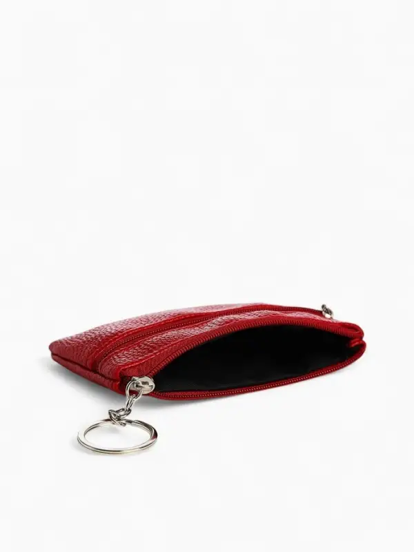 Ключница-кошелёк на молнии, с кольцом, размер 12&times;1&times;7.5 см, красная