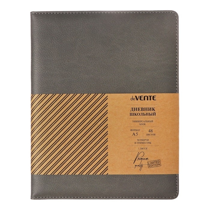 Дневник универсальный для 1-11 классов Grey, твёрдая обложка, искусственная кожа, резинка, ляссе, тонированный блок, 48 листов