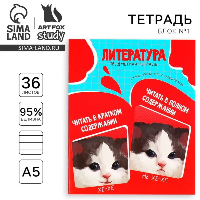 Тетрадь в линейку, предметная, 36 л.,на скрепке, блок №1&laquo;Мемы. Литература&raquo;