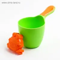 Ковш пластиковый для купания и мытья головы, детский банный ковшик «Лягушонок», 500 мл., с леечкой, МИКС