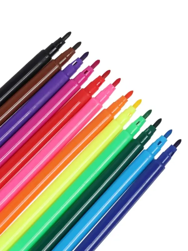 Фломастеры 12 цветов, невентилируемый колпачок