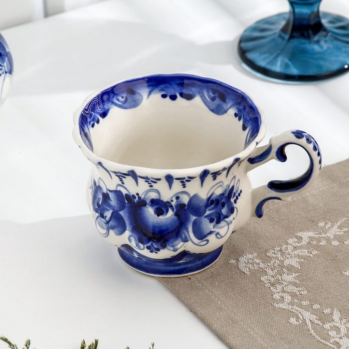 Чайная пара Чайная пара "Шатер", гжель, фарфор, 9х15 см