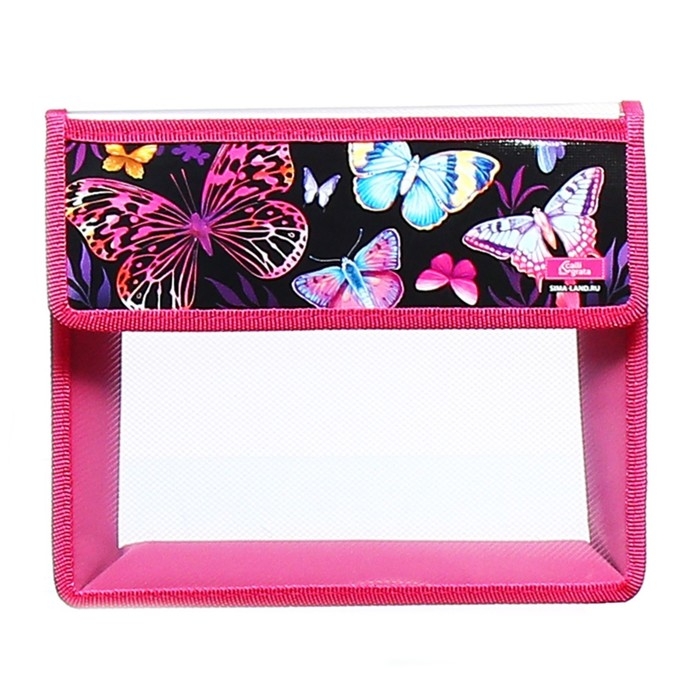 Папка для тетрадей А5 (230 х 190 х 50 мм), с клапаном на липучке, пластик/текстиль, Calligrata,  Папка для тетрадей А5 (230 х 190 х 50 мм), с клапаном на липучке, пластик/текстиль, Calligrata, "Бабочки"