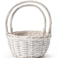 Корзина плетёная для хранения Havu, с ручкой, лоза, белая, набор 2 шт.