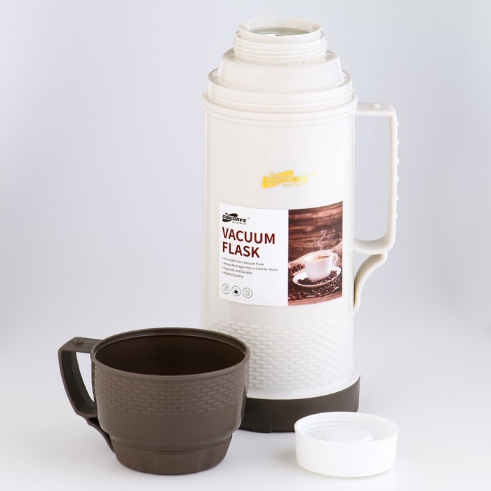 Термос 1 л, со стеклянной колбой, сохраняет тепло 12 ч, с кружкой,  микс