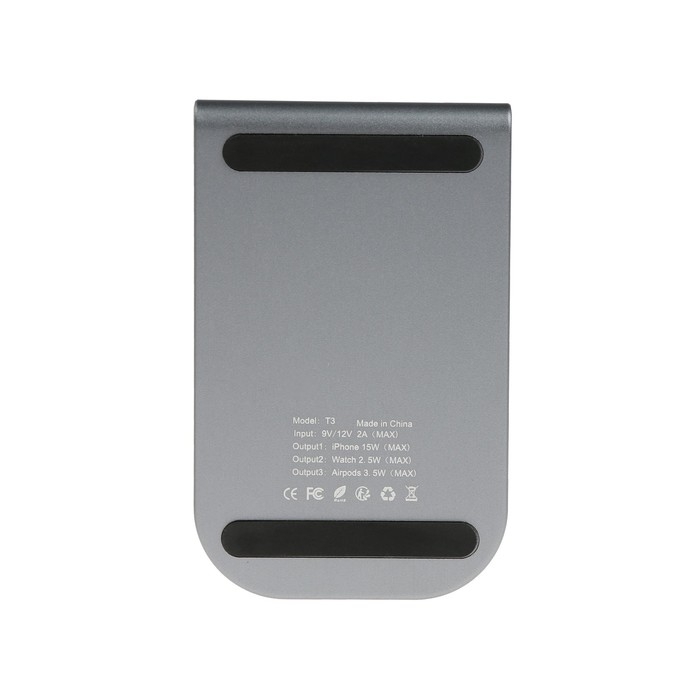 Беспроводное зарядное устройство T3, 3 в 1, 15 Вт + 5 Вт + 5 Вт,  MagSafe, серебристое Беспроводное зарядное устройство T3, 3 в 1, 15 Вт + 5 Вт + 5 Вт,  MagSafe, серебристое