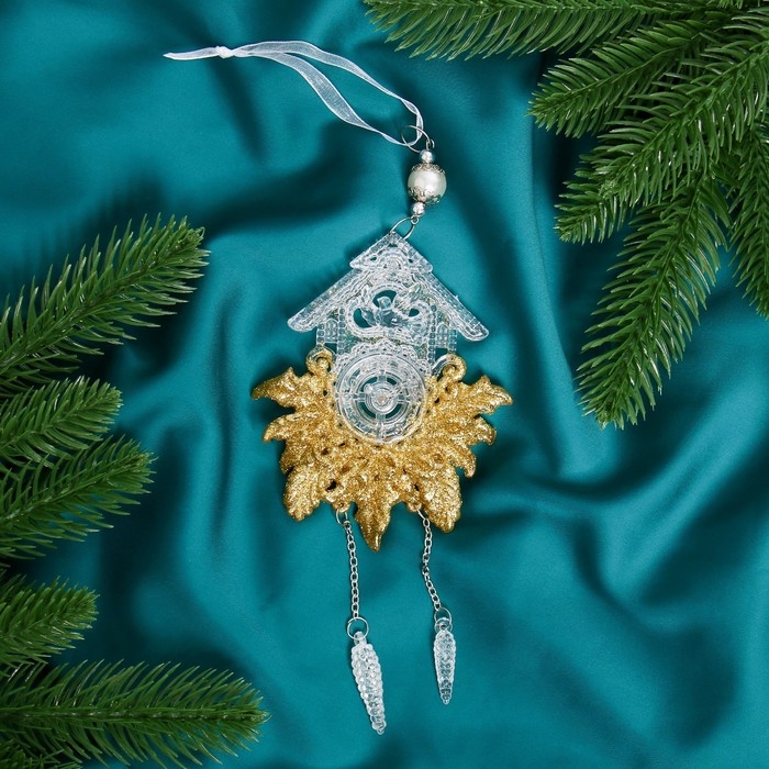 Украшение ёлочное Украшение ёлочное "Новогодние часы блеск" 10х18 см, прозрачно-золотой