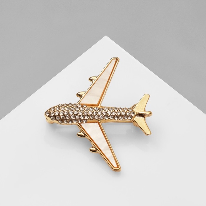 Брошь «Самолёт», цвет белый в золоте Брошь «Самолёт», цвет белый в золоте