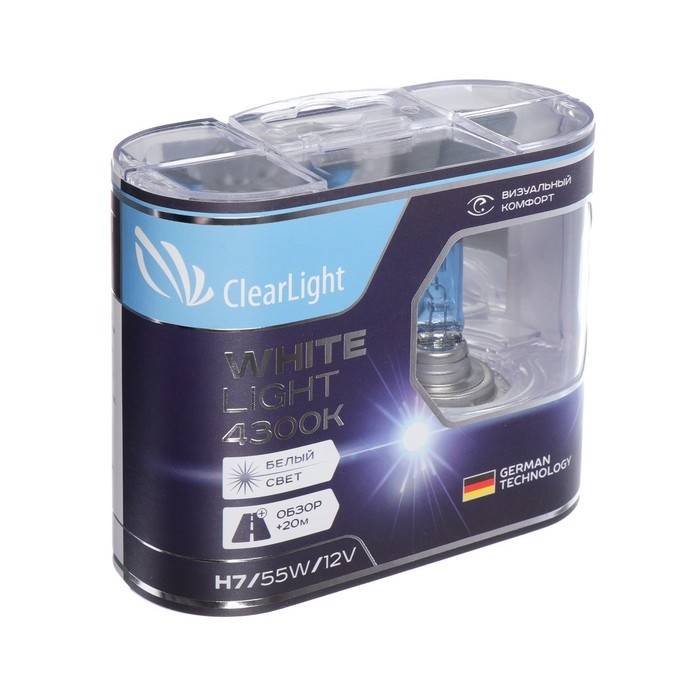 Лампа автомобильная Clearlight WhiteLight, H7, 12 В, 55 Вт, набор 2 шт Лампа автомобильная Clearlight WhiteLight, H7, 12 В, 55 Вт, набор 2 шт