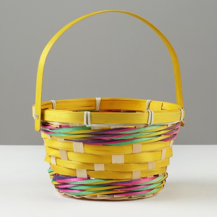 Корзина плетеная, D18 х 11 х 24 см, желтая, бамбук Корзина плетеная, D18 х 11 х 24 см, желтая, бамбук